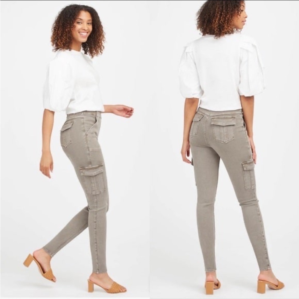 NEW Spanx high waist skinny cargo pants in beige